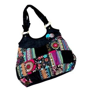Vintage 1990’s/Y2K Black Shoulder Bag with Eclectic Patchwork Design